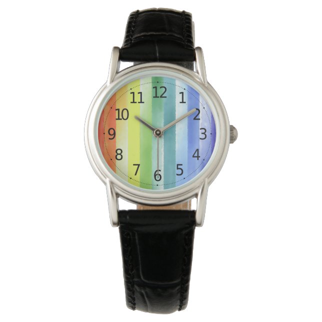 Colorful Watercolor Vertical Rainbow Pattern | Watch (Front)