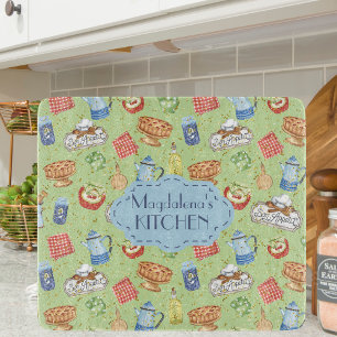 Colorful Watercolor Vintage Kitchen Chef Cook Name Cutting Board
