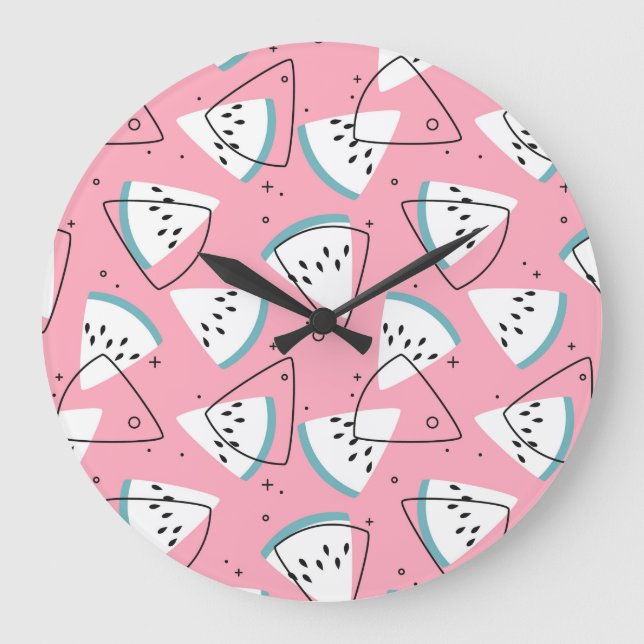 Colorful Watercolor Watermelons Large Clock (Front)