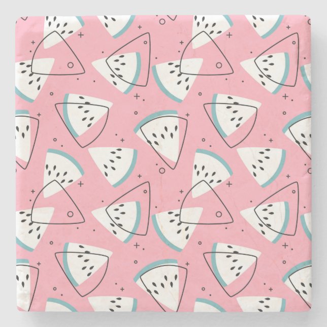 Colorful Watercolor Watermelons Stone Coaster (Front)