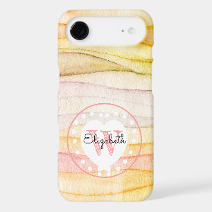 Colorful Watercolor Waves Monogram White Heart iPhone 17 Air Case