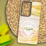 Colorful Watercolor Waves Monogram White Heart  Samsung Galaxy S21 Ultra Case<br><div class="desc">This chic phone case features a watercolor wave background and white heart and polka dot design with first name and initial letter monogram . Personalize the text fields with a first or last name and initial, remove the text or edit using the design tool to select a font style, size,...</div>