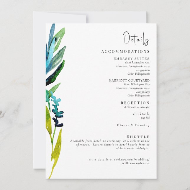 Colorful Watercolor Wedding Details Enclosure Invitation (Front)