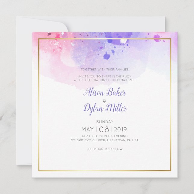 Colorful Watercolor Wedding Invitation Card (Front)