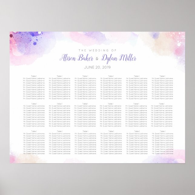 Colorful Watercolor Wedding Seating Chart (Front)
