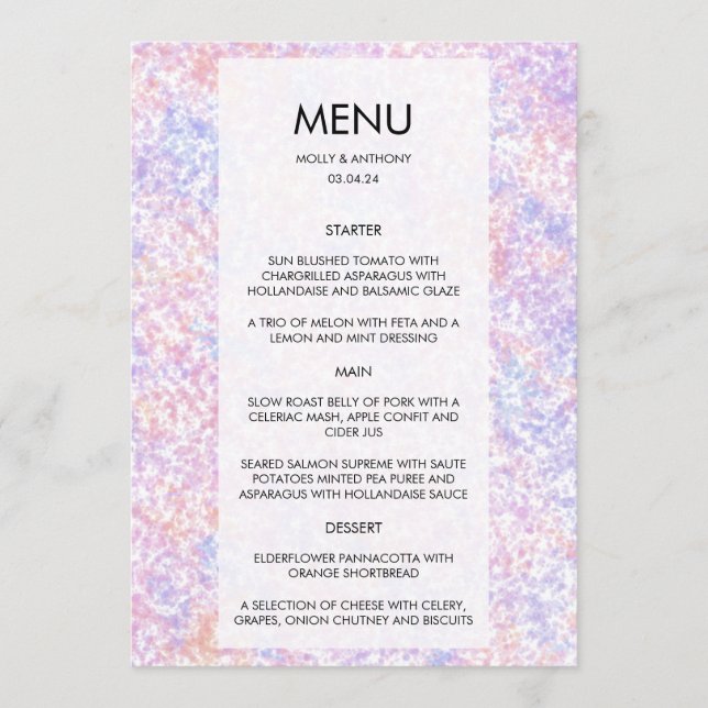 Colorful Watercolor Wedding Table Menu Card (Front)