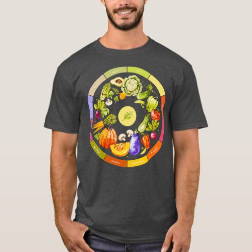 Colorful Watercolor Wheel of Seasonal Vegetables a T_Shirt