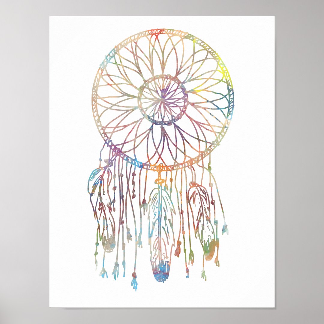 Colorful Watercolor Whimsical Dream Catcher Poster | Zazzle