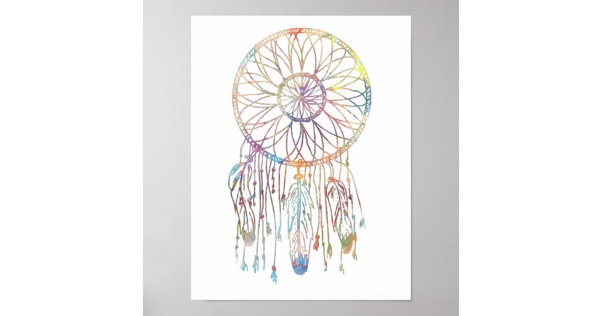 Colorful Watercolor Whimsical Dream Catcher Poster | Zazzle