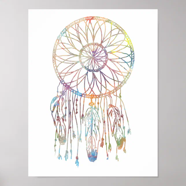 Colorful Watercolor Whimsical Dream Catcher Poster | Zazzle