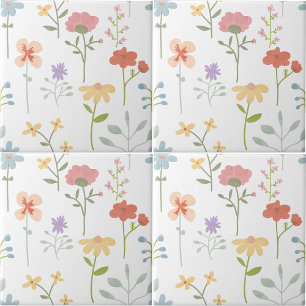 Colorful Watercolor Wild Floral Seamless Pattern Ceramic Tile