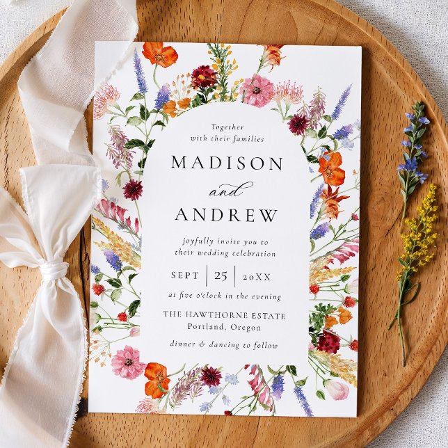 Colorful Watercolor Wildflower Arch Wedding Invitation (Creator Uploaded)