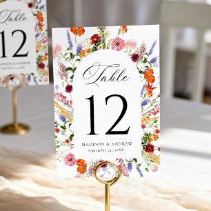 Colorful Watercolor Wildflower Arch Wedding Table Number