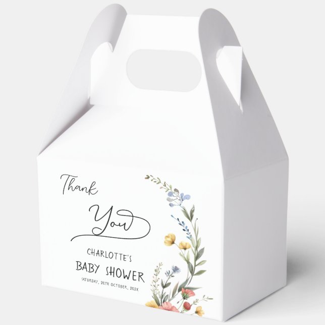 Colorful Watercolor Wildflower Baby Shower Favor Boxes (Front)
