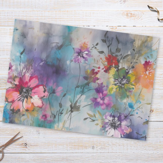 Colorful Watercolor Wildflower Botanical Pattern  Tissue Paper (Creator Uploaded)