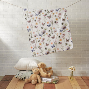 Colorful Watercolor Wildflower Butterfly & Bee Baby Blanket