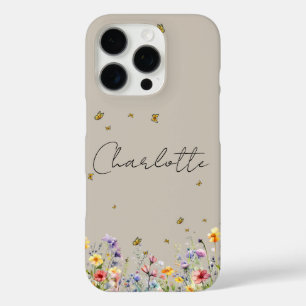 Colorful Watercolor Wildflower & Butterfly iPhone 16 Pro Case