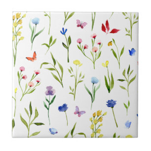 Colorful Watercolor Wildflower Ceramic Tile