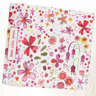 Colorful Watercolor Wildflower Custom Text 3 Ring Binder