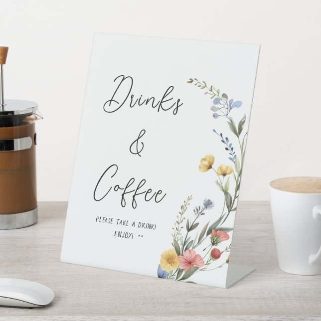 Colorful Watercolor Wildflower Drinks & Coffee Pedestal Sign (In SItu)
