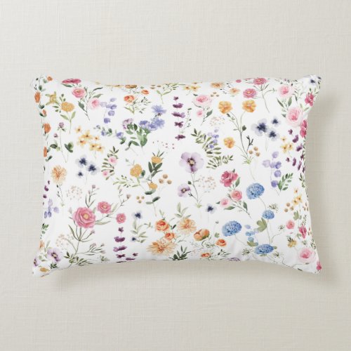Colorful Watercolor Wildflower Floral Garden Accent Pillow