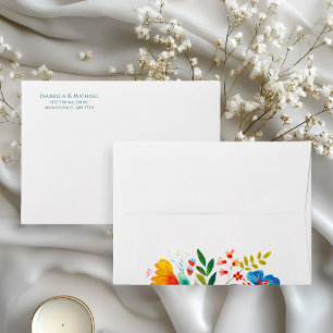 Colorful Watercolor Wildflower Floral Wedding Envelope