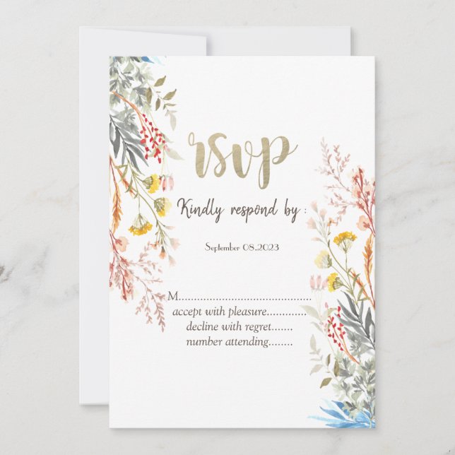 Colorful Watercolor Wildflower Meadow Dried Invitation (Front)