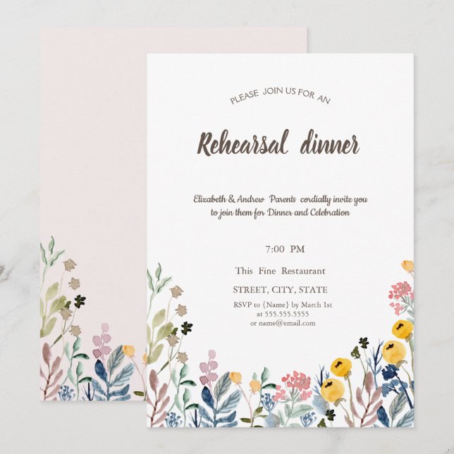 Colorful Watercolor  Wildflower Meadow  Invitation (Front/Back)