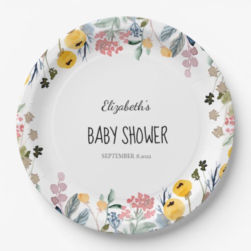 Colorful Watercolor Wildflower Meadow   Paper Plates