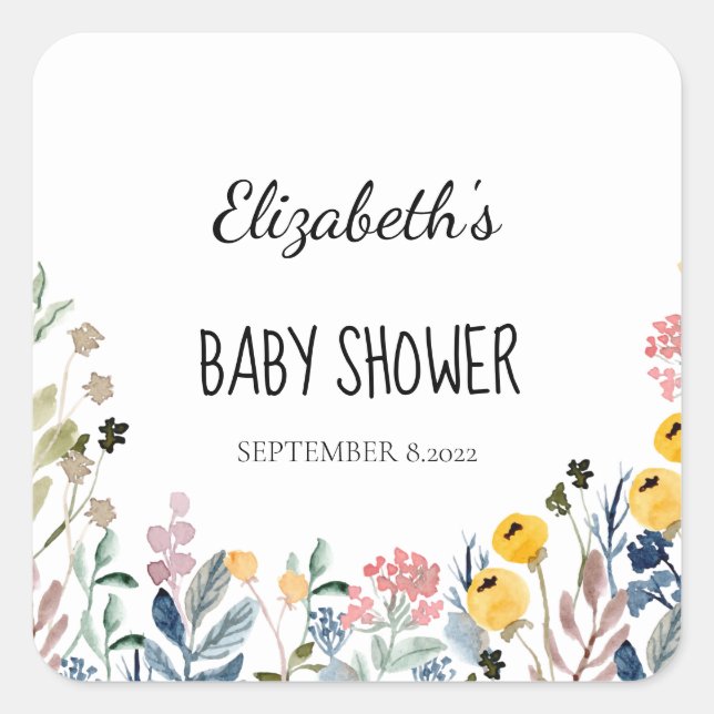 Colorful Watercolor Wildflower Meadow  Square Sticker (Front)