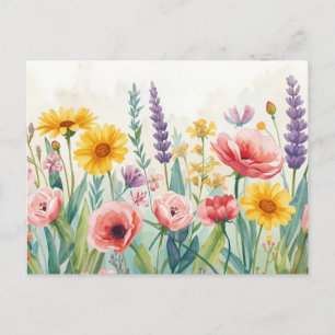 Colorful Watercolor Wildflower Postcard