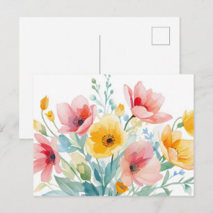 Colorful Watercolor Wildflower Postcard