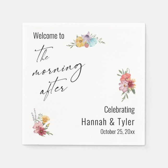 Colorful Watercolor Wildflower The Morning After Napkins (Front)