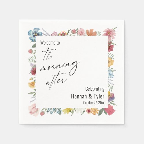 Colorful Watercolor Wildflower The Morning After Napkins