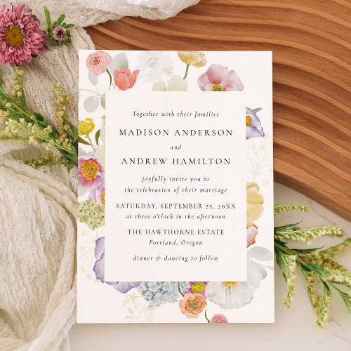 Colorful Watercolor Wildflower Wedding Invitation