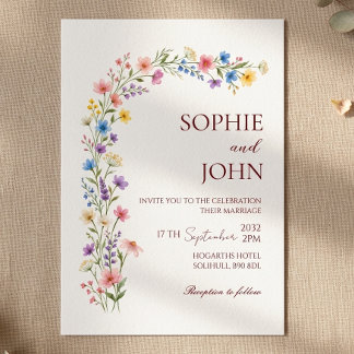 Colorful Watercolor Wildflower Wedding Invitation