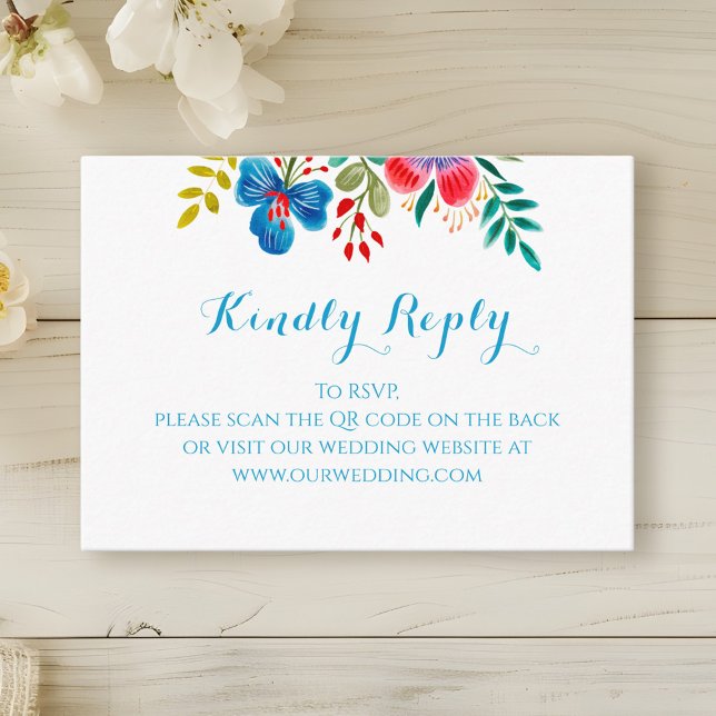 Colorful Watercolor Wildflower Wedding QR RSVP Enclosure Card (Creator Uploaded)