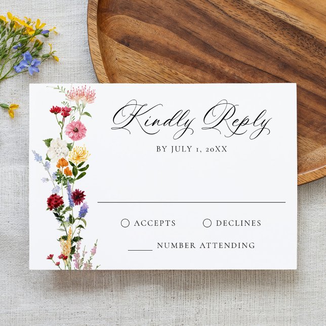 Colorful Watercolor Wildflower Wedding RSVP Card (Creator Uploaded)