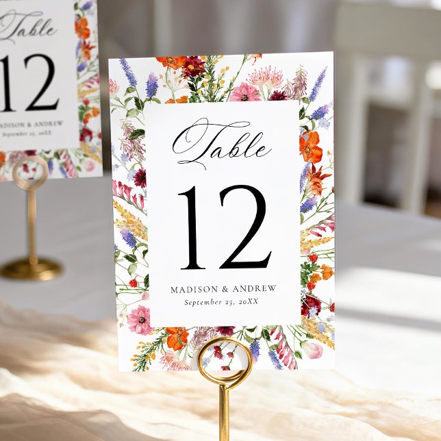 Colorful Watercolor Wildflower Wedding Table Number (Creator Uploaded)