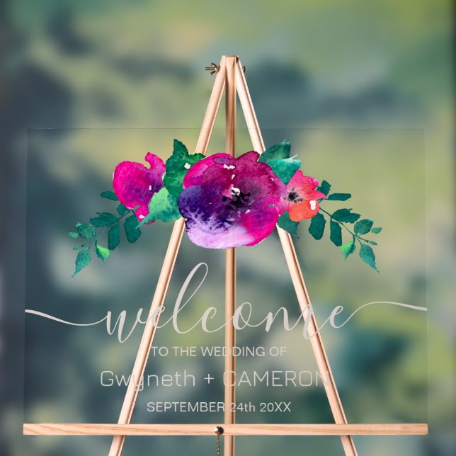 Colorful Watercolor Wildflower welcome Acrylic Sign (Neutral)