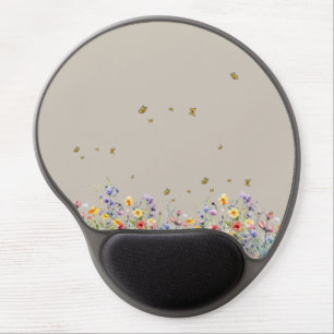 Colorful Watercolor Wildflower with Butterfly Gel Mouse Pad