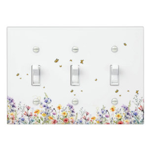 Colorful Watercolor Wildflower with Butterfly Light Switch Cover