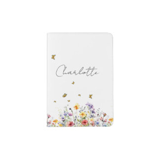 Colorful Watercolor Wildflower with Butterfly Passport Holder