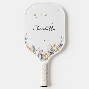 Colorful Watercolor Wildflower with Butterfly Pickleball Paddle