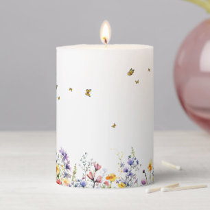 Colorful Watercolor Wildflower with Butterfly Pillar Candle