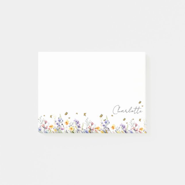 Colorful Watercolor Wildflower with Butterfly Post-it Notes (Front)