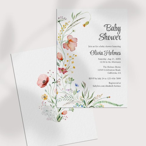 Colorful Watercolor Wildflowers Baby Shower Invitation