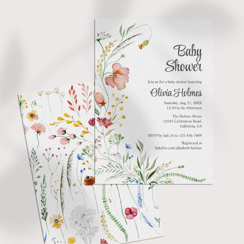 Colorful Watercolor Wildflowers Baby Shower Invitation