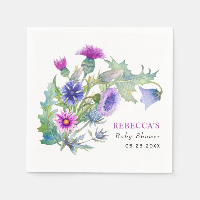 Colorful watercolor wildflowers Baby Shower Napkins (Front)