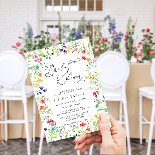Colorful Watercolor Wildflowers Bridal Shower Invitation